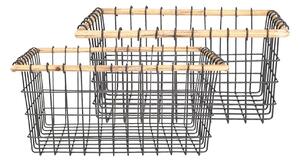 Sada 2 drôtených košíkov s dreveným okrajom - 39 * 31 * 18/32 * 25 * 16 cm - Clayre & Eef