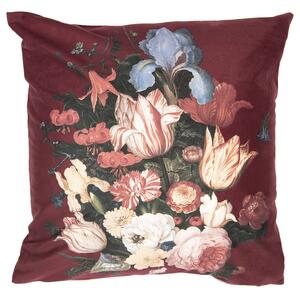 Vínový zamatový povlak na vankúš s kvetmi I - 45 * 45 cm - Clayre & Eef