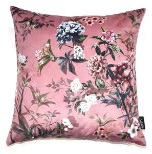 Ružový zamatový vankúš s kvetmi Luisa rozo- 45 * 45cm - Collectione