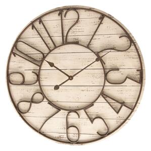 Drevené hodiny s kovovým ciferníkom - Ø 72 * 7 cm / 2 * AA - Clayre & Eef