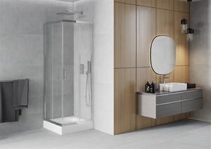 Mexen Rio, štvorcový sprchovací kút s posuvnými dverami 70 (dvere) x 70 (dvere) x 190 cm, 5mm číre sklo, chrómový profil + biela sprchová vanička RIO, 860-070-070-01-00-4510