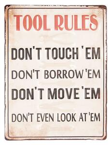 Farebná kovová ceduľa TOOL RULES s úmyselným odrením a rzí-30*40 cm - Clayre & Eef