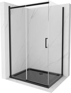 Mexen Omega, sprchovací kút s posuvnými dverami 120 (dvere) x 80 (stena) cm, 8mm číre sklo, čierny profil + slim sprchová vanička čierna s čiernym sifónom, 825-120-080-70-00-4070B