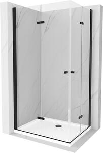 Mexen Lima Duo, sprchovací kút s 2-krídlovými skladacími dverami 90 (dvere) x 80 (dvere) cm, 6mm číre sklo, čierny profil + slim sprchová vanička 5cm biela s čiernym sifónom, 856-090-080-70-02-4010B
