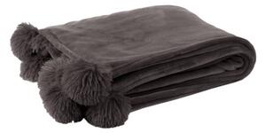 Taupe plyšový pléd PomPom s brmbolcami - 130 * 170cm - J-Line by Jolipa