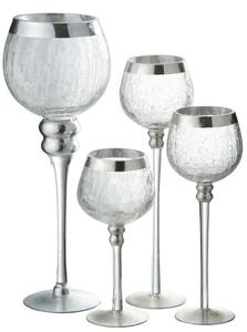 Sklenený svietnik na nohe s popraskaním Silver - Ø 9*30cm - J-Line by Jolipa