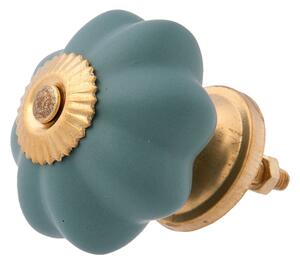 Keramická úchytka Kvetina v matne zelenej - Ø 4 * 4 cm - Clayre & Eef