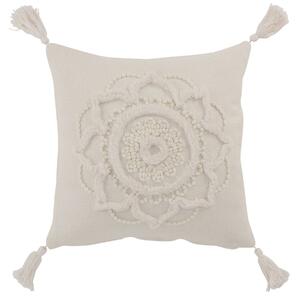 Smotanový bavlnený vankúš Blumen so strapcami - 45 * 45 cm - J-Line by Jolipa