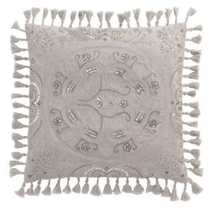 Zamatový šedý vankúš Moroccan so strapcami - 45*45 cm - J-Line by Jolipa