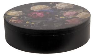Čierny drevený úložný box s ružami - Ø 25 * 7 cm - Clayre & Eef