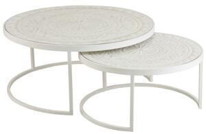 Set 2 bielych kovových stolíkov s ornamentovou doskou - Ø79 * 36 cm - J-Line by Jolipa