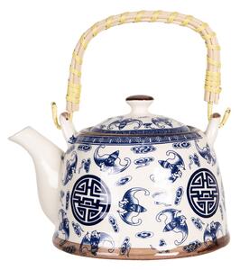 Kanvica na čaj so sitkom a modrými ornamentmi - 18*14*12 cm / 0,8L - Clayre & Eef
