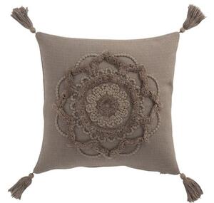 Taupe bavlnený vankúš Fransen Blumen so strapcami - 45 * 45 cm - J-Line by Jolipa