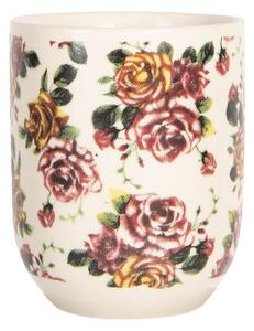 Porcelánový kalíšek na čaj s květy růží - ∅ 6*8 cm / 0,1L - Clayre & Eef