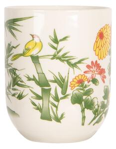 Porcelánový kalíšok na čaj s bambusom a květy- ∅ 6 * 8 cm / 0,1l - Clayre & Eef