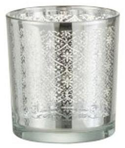 Sklenený svietnik so strieborným ornamentom Oriental silver -Ø 7*8cm - J-Line by Jolipa