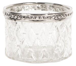 Biely sklenený svietnik Tealight s ozdobným krajom - 6 * 4 cm - Clayre & Eef