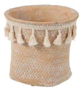 Béžový cementový kvetináč so strapcami Boho S - Ø16 * 15,5 cm - J-Line by Jolipa