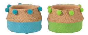 2ks Cementový kvetináč PomPom modrá, zelená S- 15 * 15 * 10 cm - J-Line by Jolipa