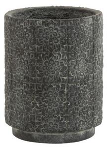 Šedý betónový kvetináč zdobený kvetmi - Ø23*29 cm - J-Line by Jolipa