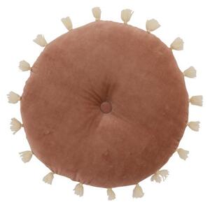 Zamatový ružový guľatý vankúš so strapcami - Ø 40 * 9,5 cm - J-Line by Jolipa