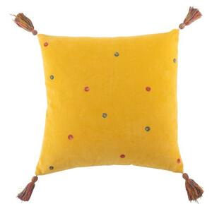 Žltý vankúš s bodkami a strapcami - 45 * 45 cm - J-Line by Jolipa