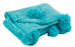 Pléd s brmbolcami v tyrkysovej farbe Pompom- 130 * 170 * 1 cm - J-Line by Jolipa