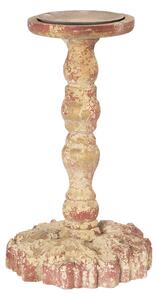 Drevený vintage svietnik s červenou patinou - Ø 16 * 27 cm - Clayre & Eef