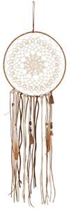 Hnedý lapač snov s korálkami a pierkami Boho - Ø 25*78cm - J-Line by Jolipa