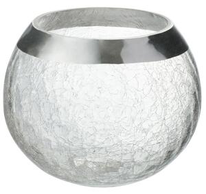 Transparentné sklenený okrúhly svietnik na čajovú sviečku so strieborným zdobením - Ø 15*12 cm - J-Line by Jolipa