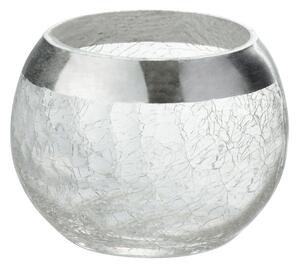 Transparentné sklenený okrúhly svietnik na čajovú sviečku so strieborným zdobením - Ø 10,5*7 cm - J-Line by Jolipa