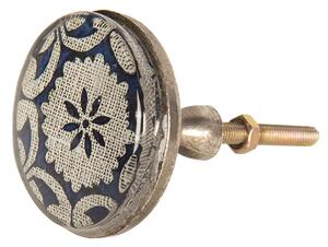 Kovová úchytka s modrým ornamentom III – Ø 5*8 cm - Clayre & Eef