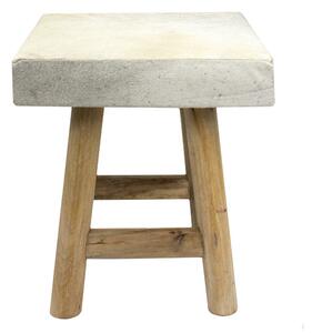 Drevená stolička s šedo bielym štvorcovým podsedákom z hovädzej kože - 35 * 35 * 35cm - Mars & More