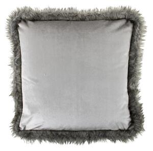 Stříbrný sametový polštář lemovaný kožešinou Copp - 45 * 45 * 10cm - Mars & More