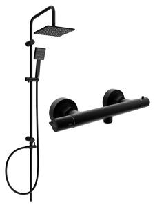 Mexen Tord, sprchový set s dažďovou sprchou a Slim termostatickou sprchovou batériou, čierna matná, 77105200-70