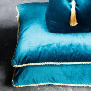 Petrolejový zamatový vankúš obšitý krúteným zlatým povrázkom Velvet - 45*10*45cm - Mars & More