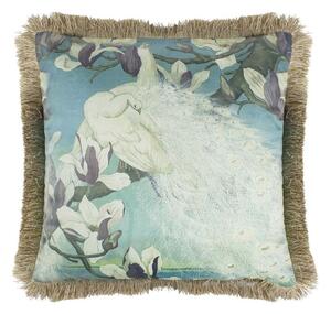 Zamatový vankúš biely páv so zlatými strapcami Frill - 45 * 45 * 10cm - Mars & More