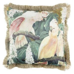 Zamatový vankúš s papagájmi Kakadu so zlatými strapcami - 45 * 45 * 10cm - Mars & More
