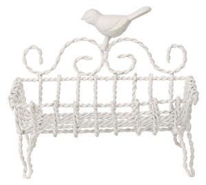 Biela drôtená mydelnička s vtáčikom - 9 * 6 * 14 cm - Clayre & Eef