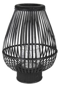 Čierna drevená lampáš so skleneným valcom na sviečku Cotilde - Ø 34 * 46 cm - Clayre & Eef