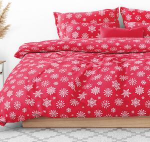 Goldea bavlnené posteľné obliečky - vzor x-1127 vločky na žiarivo červenom 150 x 200 a 50 x 60 cm