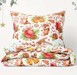 Goldea vianočné bavlnené posteľné obliečky - vzor 030 vianočné ozdoby na bielom 140 x 200 a 70 x 90 cm
