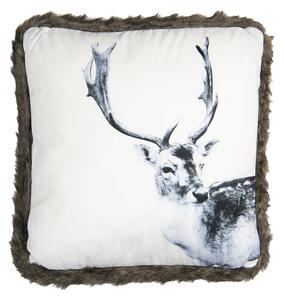 Zamatový vankúš s jeleňom a kožušinou - 45 * 45 cm - Clayre & Eef