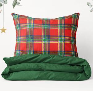 Goldea vianočné bavlnené posteľné obliečky - červené káro s tmavo zelenou 140 x 200 a 70 x 90 cm