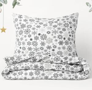 Goldea vianočné bavlnené posteľné obliečky - vzor 1045 čierne vločky na bielom 140 x 200 a 70 x 90 cm