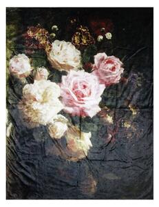 Černý plyšový pléd / přehoz s květy Vintage - 130 * 170 cm - Clayre & Eef