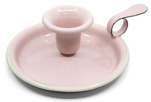 Ružový smaltovaný svietnik Pink dot - Ø 13 * 6cm - Münder Email