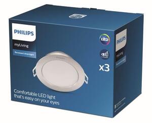 Philips Diamond Cut LED DL251 Zápustné svietidlo kruhové 3,5W/300lm 95mm 2700K strieborná 3-set