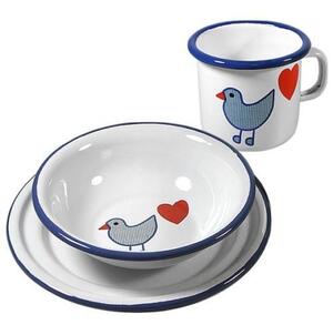 Biely smaltovaný dezertný tanierik s vtáčikom Vogel - Ø 18cm - Münder Email