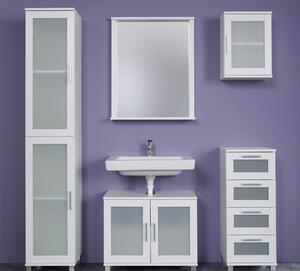Kúpeľňová vysoká skrinka Orlando, biela / satinované sklo